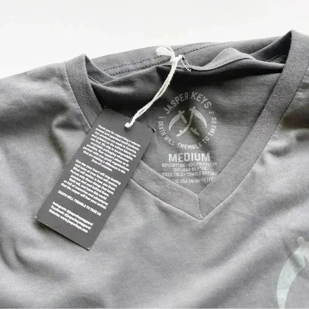 Jasper Keys The Grim V Neck Tee in Grey Medium NWT - Picture 3 of 5